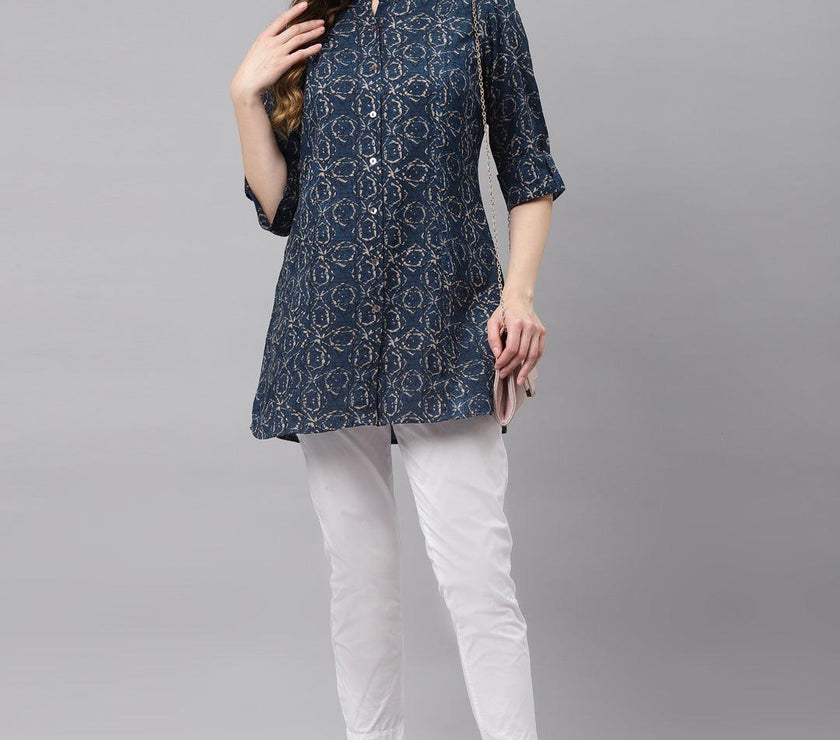 Divena Navy Blue Rayon Top - divena world