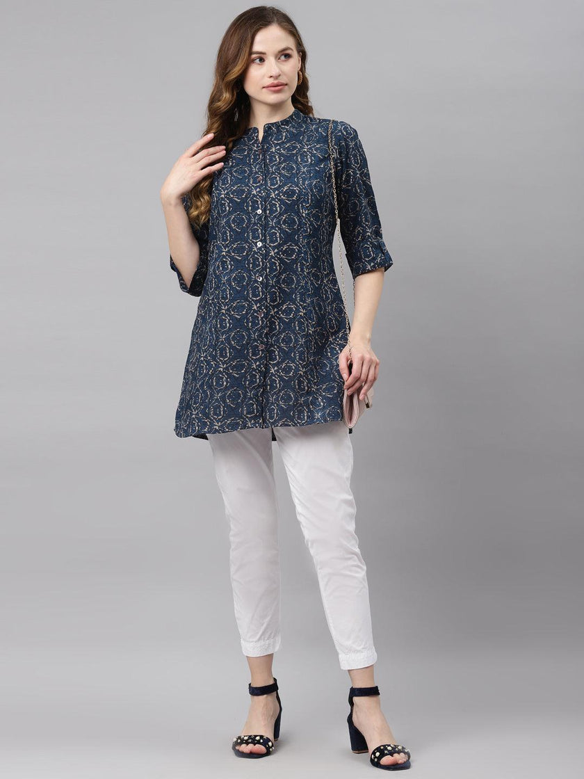 Divena Navy Blue Rayon Top - divena world