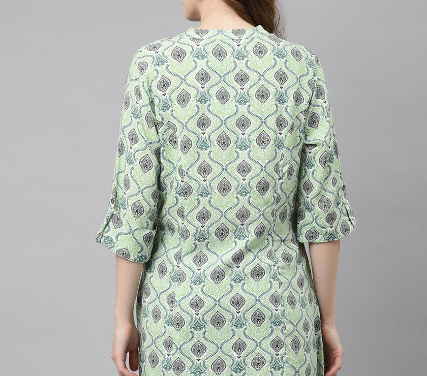 Divena Light Green Floral Rayon Shirt Style A-line Top - divena world