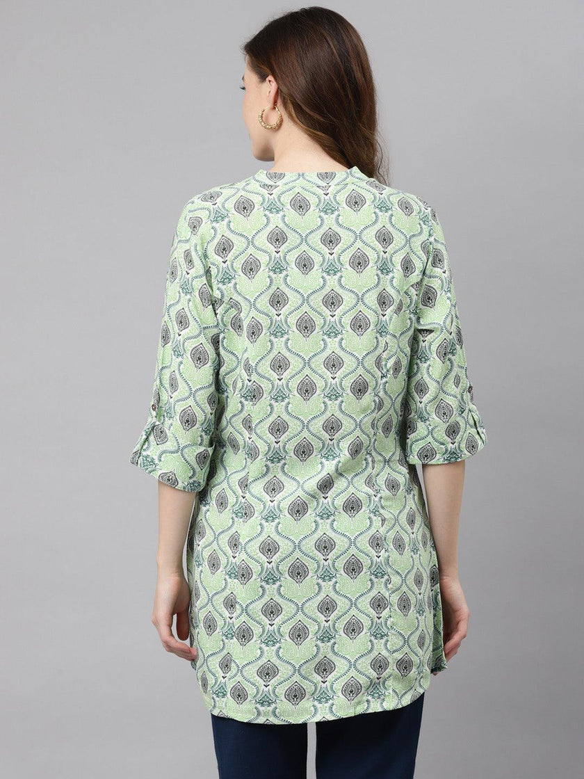 Divena Light Green Floral Rayon Shirt Style A-line Top - divena world