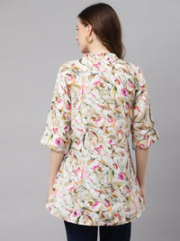 Divena Multi Floral Rayon Shirt Style A-Line Top - divena world