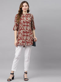 Divena Maroon Floral Rayon Shirt style A-line Top - divena world