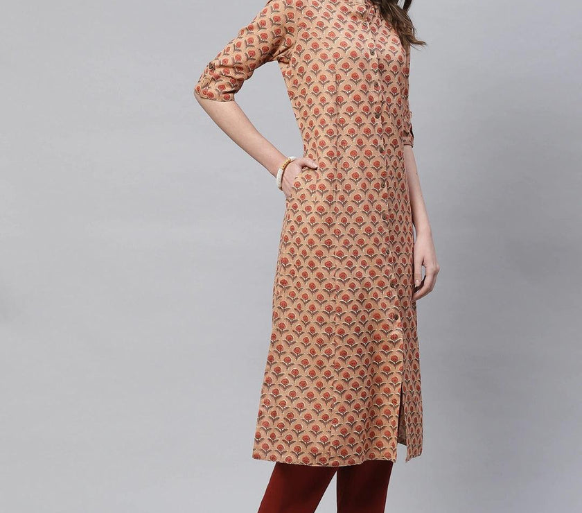 Divena Peach Cotton Flex Kurta - divena world