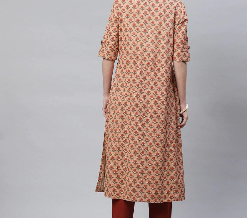 Divena Peach Cotton Flex Kurta - divena world