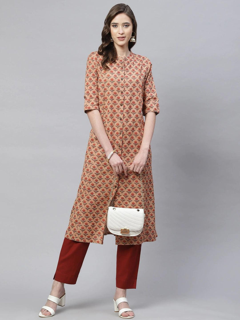 Divena Peach Cotton Flex Kurta - divena world