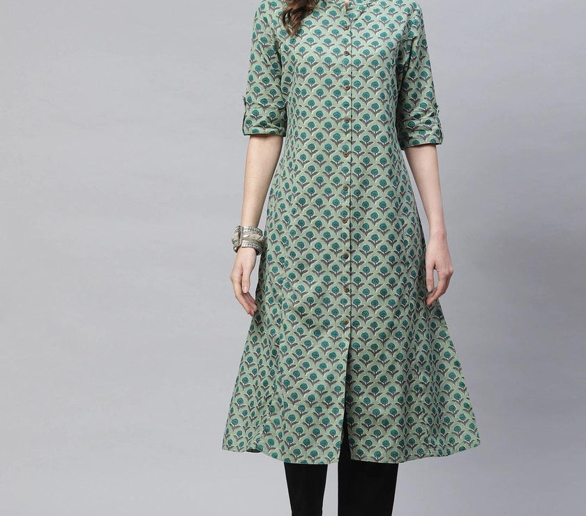 Divena Green Cotton Flex Kurta - divena world