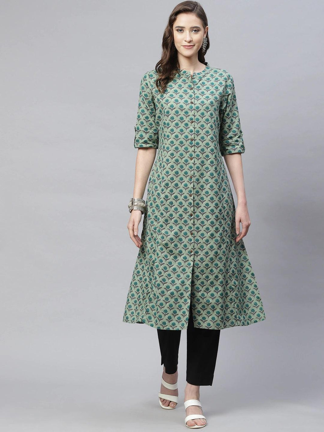 Divena Green Cotton Flex Kurta - divena world