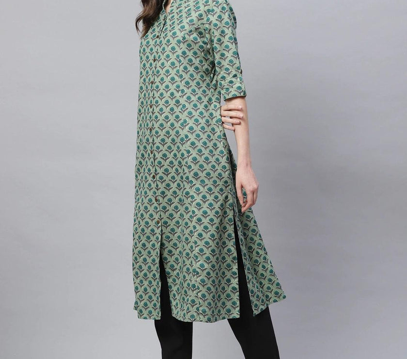 Divena Green Cotton Flex Kurta - divena world