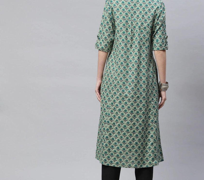 Divena Green Cotton Flex Kurta - divena world