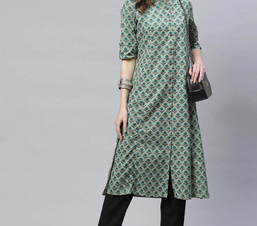 Divena Green Cotton Flex Kurta - divena world