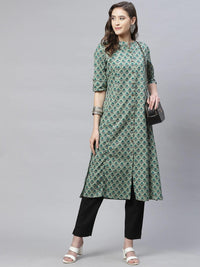 Divena Green Cotton Flex Kurta - divena world