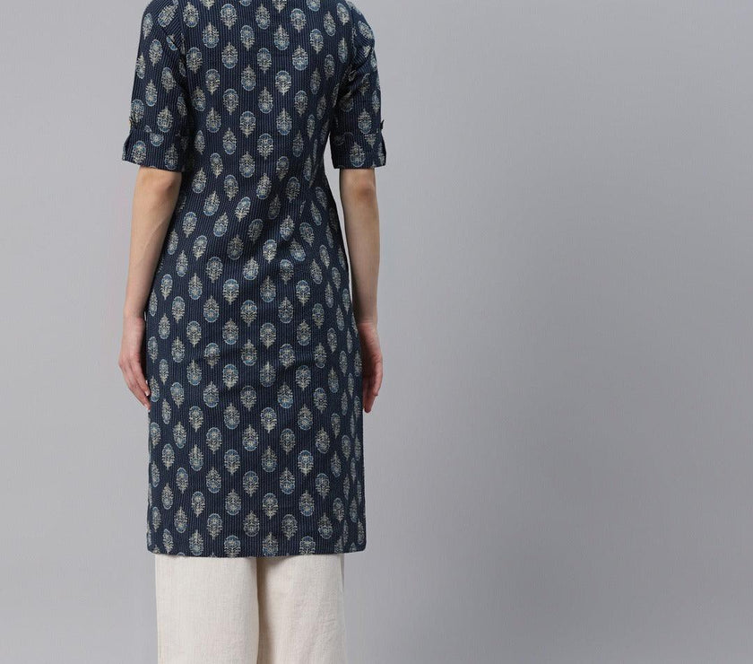 Divena Indigo Blue Cotton Straight Kurta - divena world