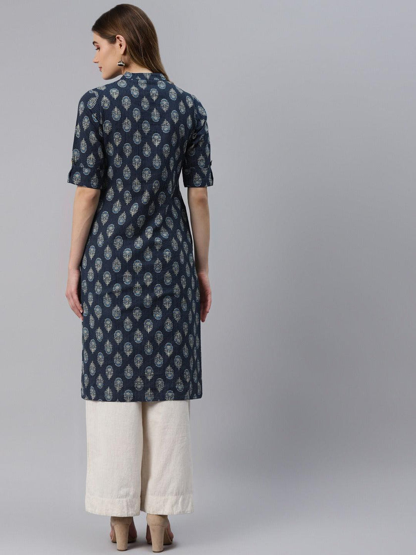 Divena Indigo Blue Cotton Straight Kurta - divena world