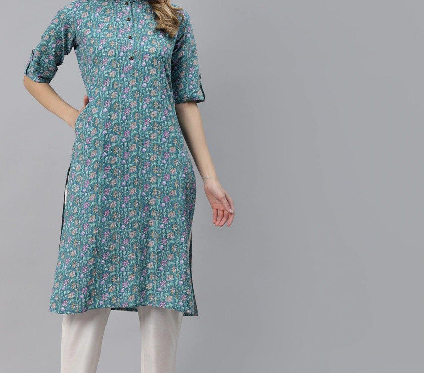 Divena Sea Green Cotton Straight Kurta - divena world