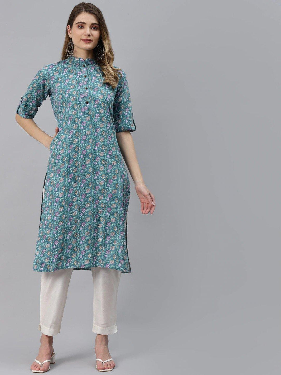 Divena Sea Green Cotton Straight Kurta - divena world