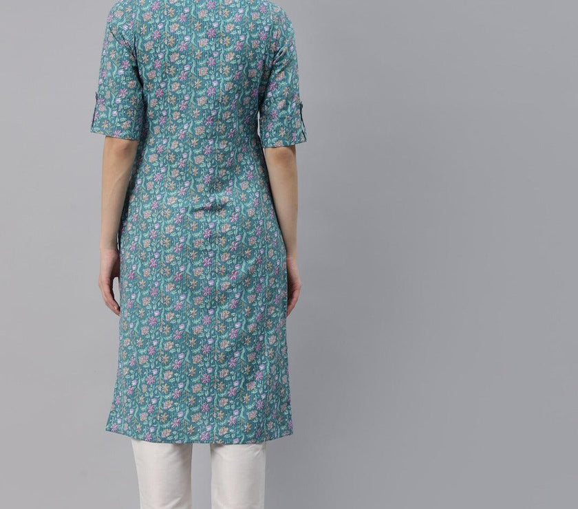 Divena Sea Green Cotton Straight Kurta - divena world