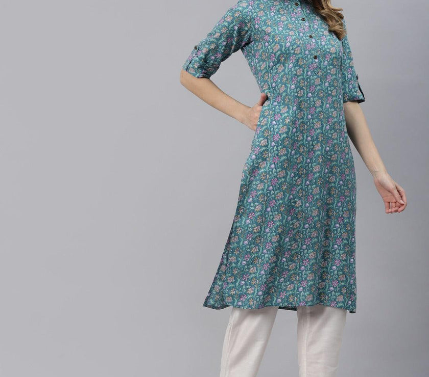 Divena Sea Green Cotton Straight Kurta - divena world