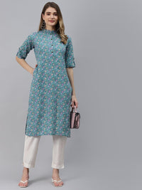 Divena Sea Green Cotton Straight Kurta - divena world