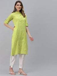 Divena Yellow And Green Cotton Straight Kurta - divena world