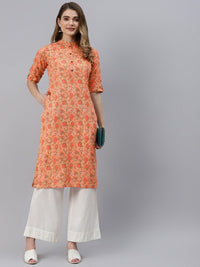 Divena Peach Cotton Straight Kurta - divena world