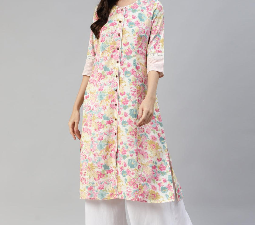 Divena Divena Multi Floral Printed Cotton Flex A-line Kurta - divena world