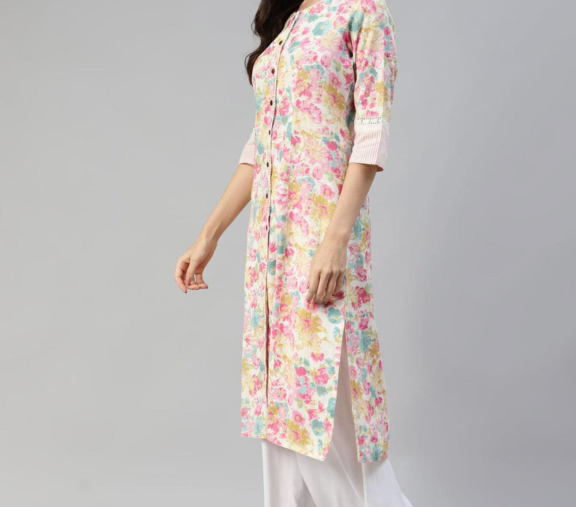 Divena Divena Multi Floral Printed Cotton Flex A-line Kurta - divena world