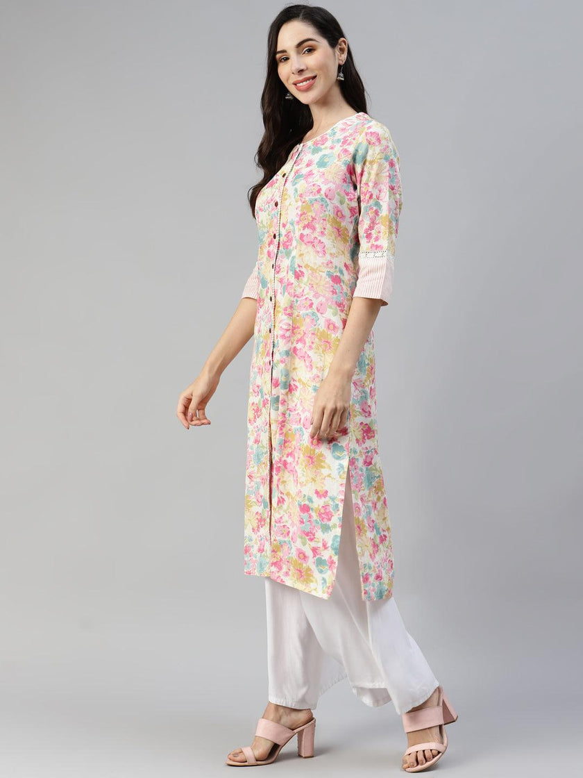 Divena Divena Multi Floral Printed Cotton Flex A-line Kurta - divena world