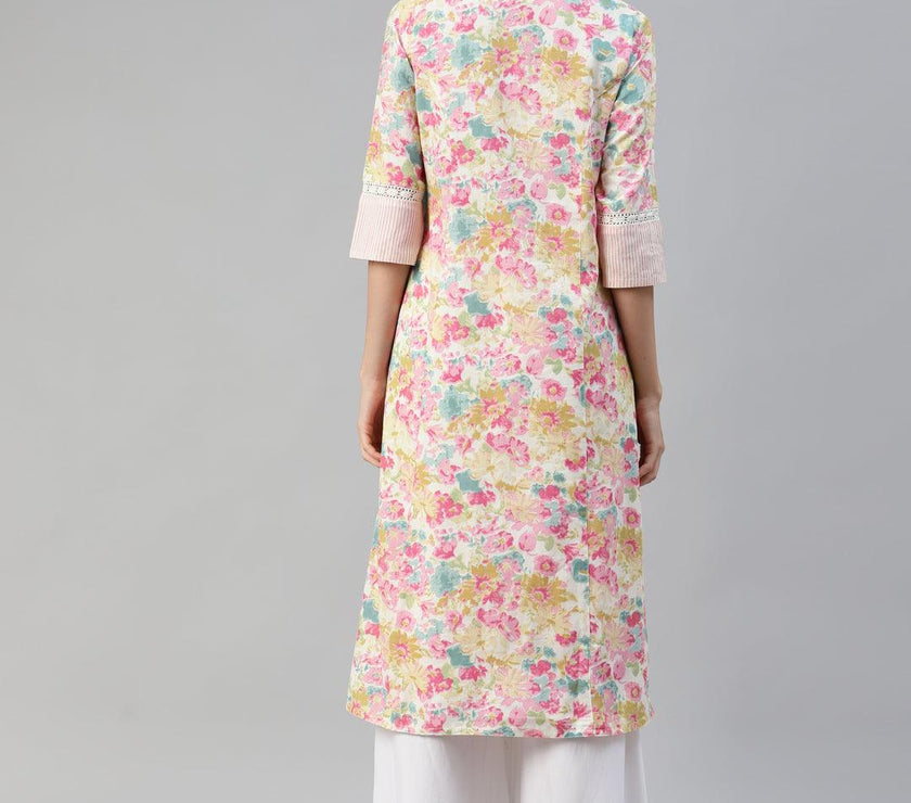 Divena Divena Multi Floral Printed Cotton Flex A-line Kurta - divena world