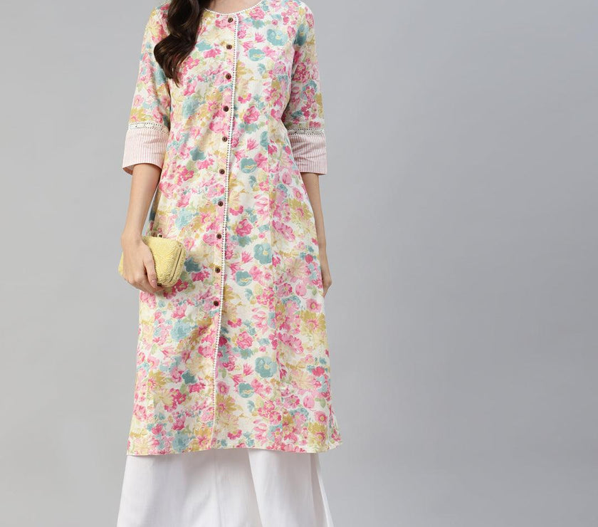 Divena Divena Multi Floral Printed Cotton Flex A-line Kurta - divena world