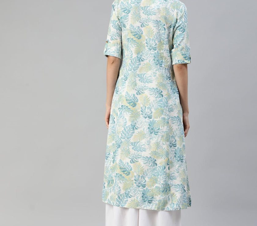 Divena Divena White Floral Printed Cotton Flex A-line Kurta - divena world