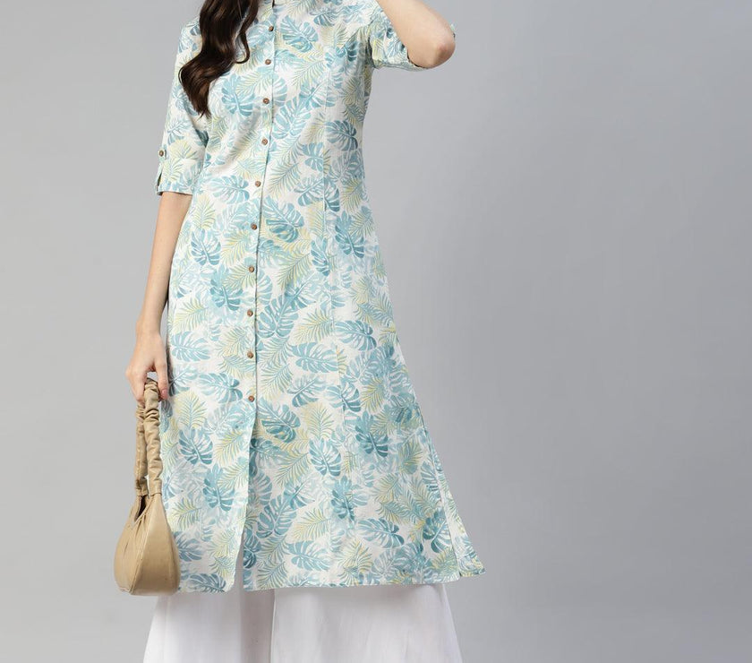 Divena Divena White Floral Printed Cotton Flex A-line Kurta - divena world