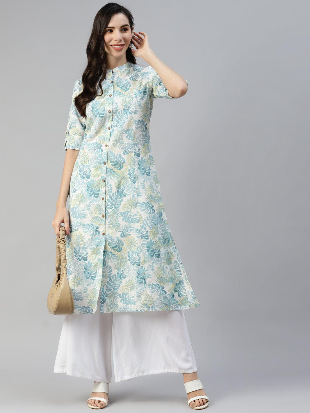 Divena Divena White Floral Printed Cotton Flex A-line Kurta - divena world