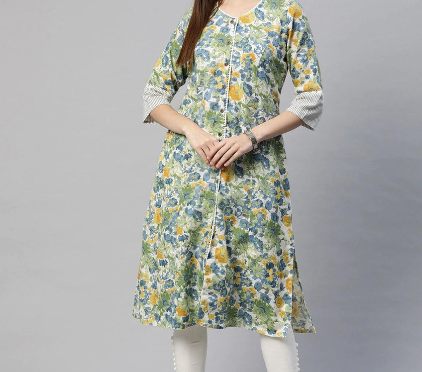 Divena Multi Color Floral Printed Cotton Flex A-line Kurta - divena world