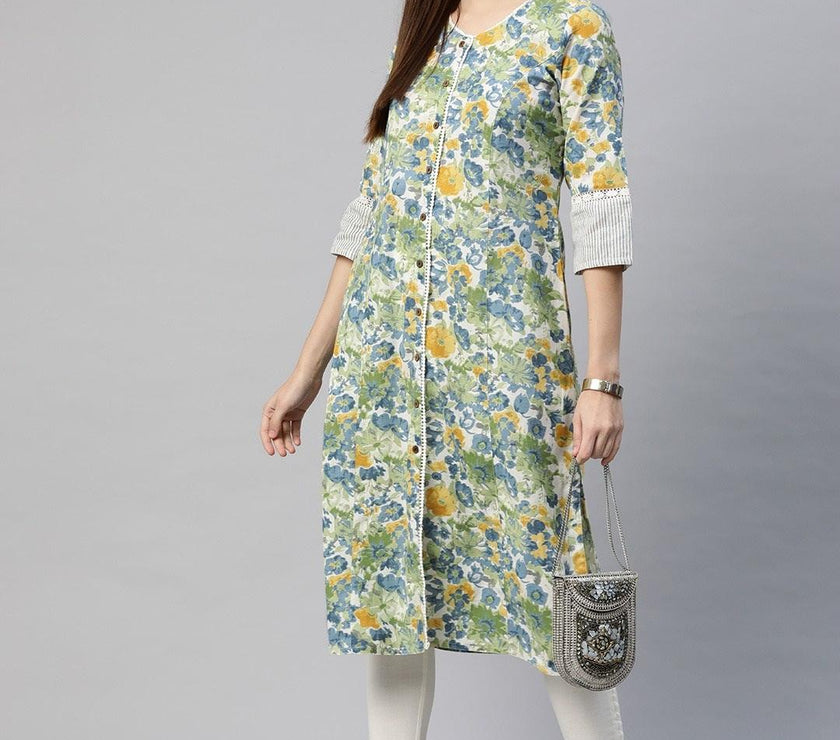 Divena Multi Color Floral Printed Cotton Flex A-line Kurta - divena world