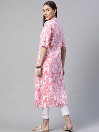 Divena White-Pink Cotton A-Line Kurta - divena world