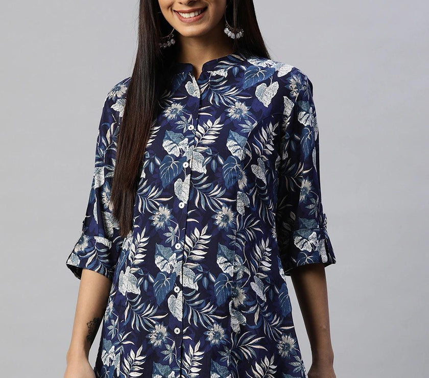 Divena Navy Blue Rayon Printed Top - divena world