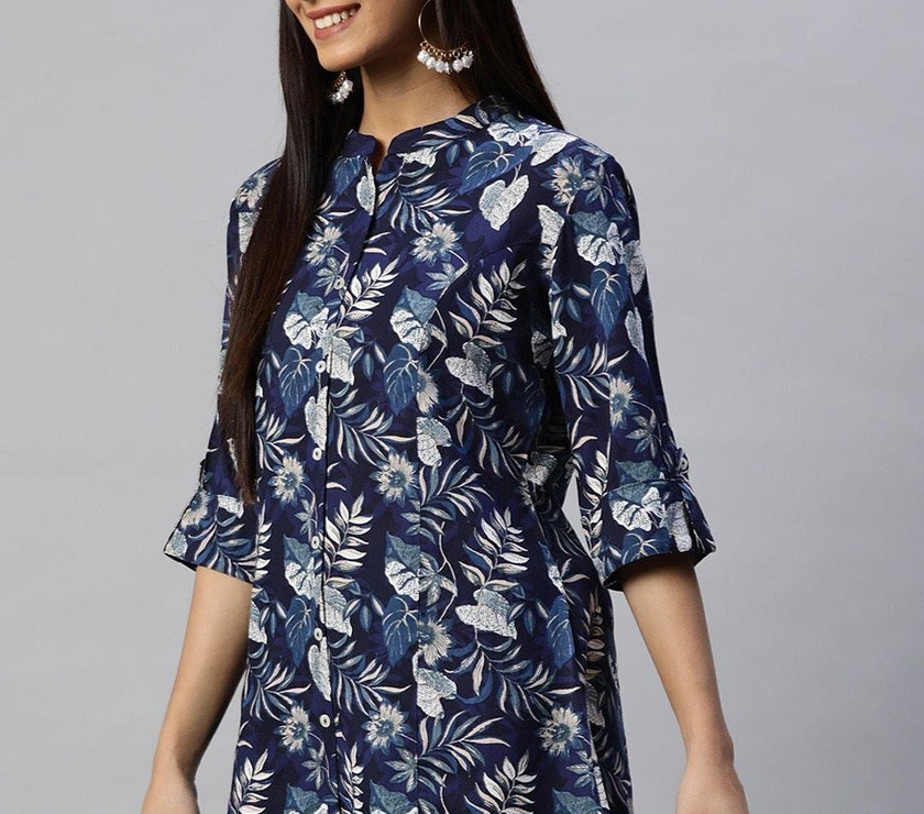 Divena Navy Blue Rayon Printed Top - divena world