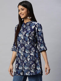 Divena Navy Blue Rayon Printed Top - divena world