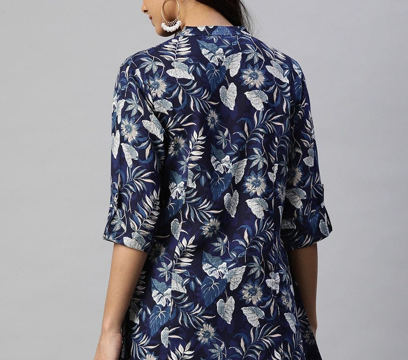 Divena Navy Blue Rayon Printed Top - divena world