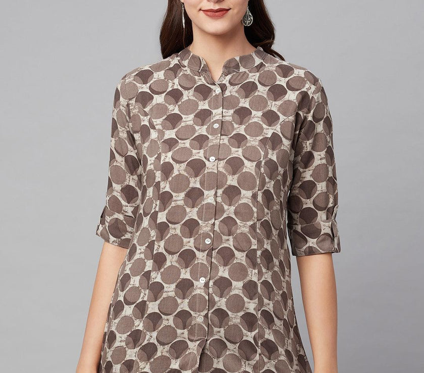 Divena Brown Floral Rayon A-line Shirts Style Top - divena world