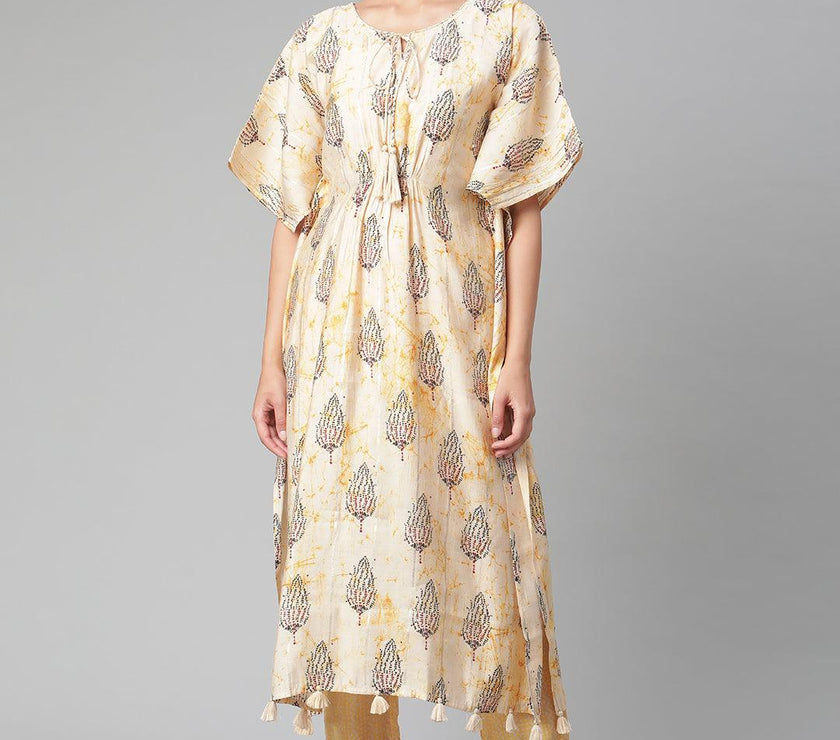 Divena Light Yellow Rayon Kaftan Pant Set - divena world