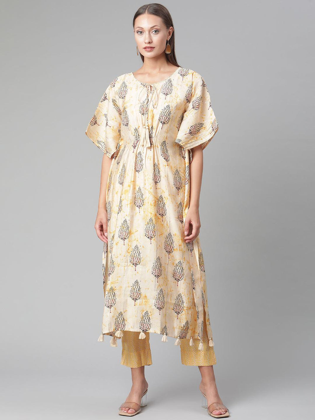 Divena Light Yellow Rayon Kaftan Pant Set - divena world