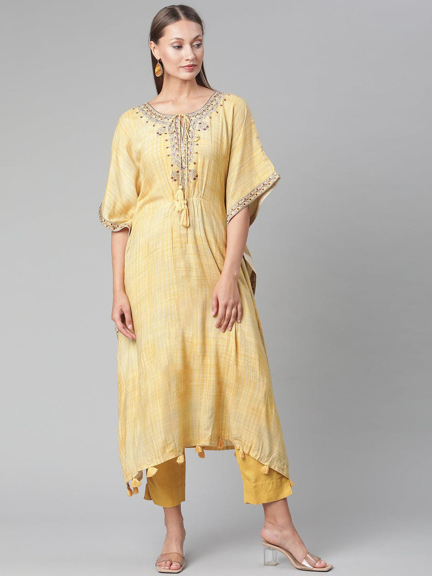 Divena Yellow Rayon Kaftan Pant set - divena world