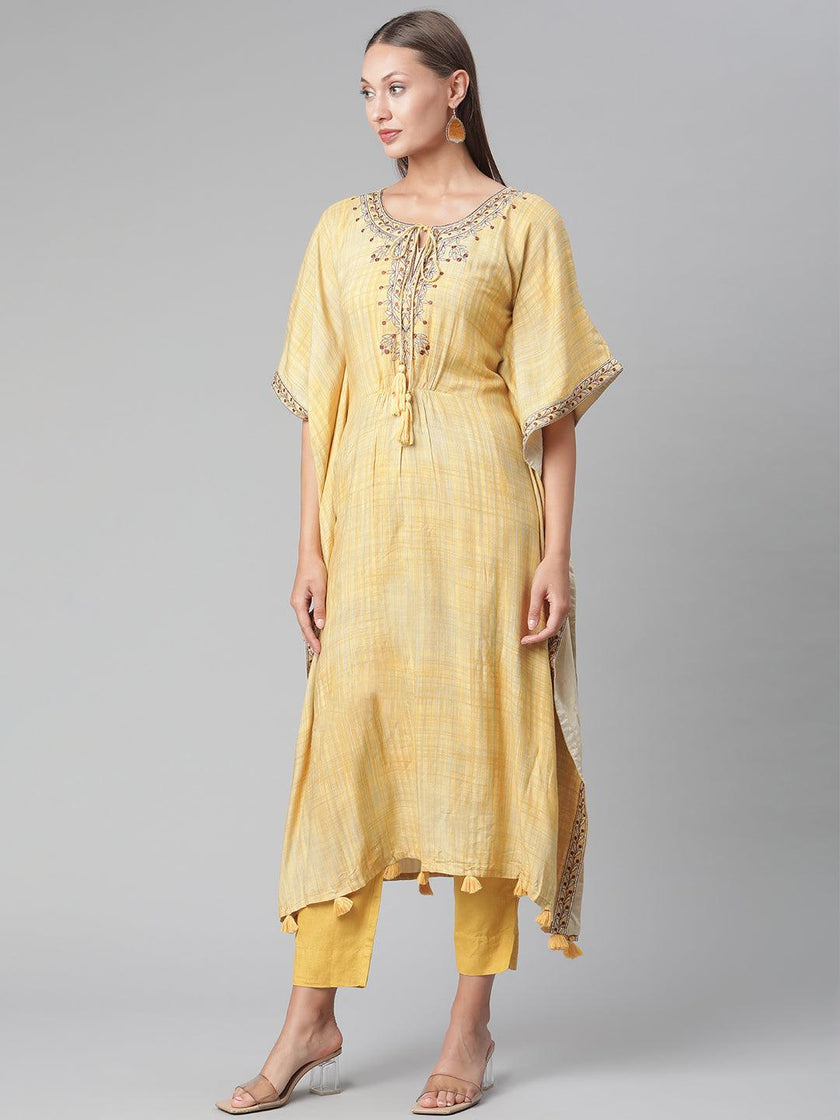 Divena Yellow Rayon Kaftan Pant set - divena world