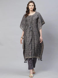 Divena Grey Modal Bandhej Kaftan Pant Set - divena world