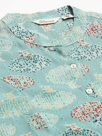 Divena Sea Green Floral Rayon A-line Shirts Style Top - divenaworld.com