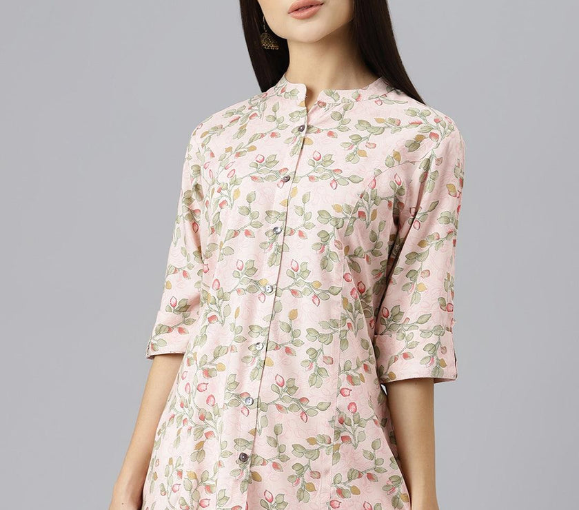 Divena Light Pink Floral Rayon A-line Shirts Style Top - divenaworld.com