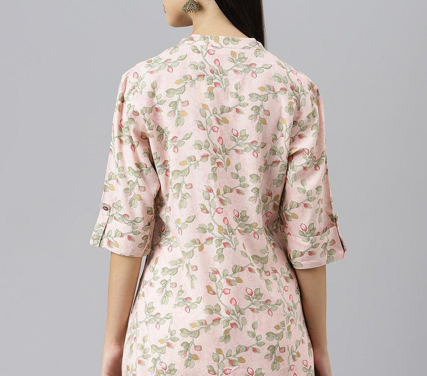 Divena Light Pink Floral Rayon A-line Shirts Style Top - divenaworld.com