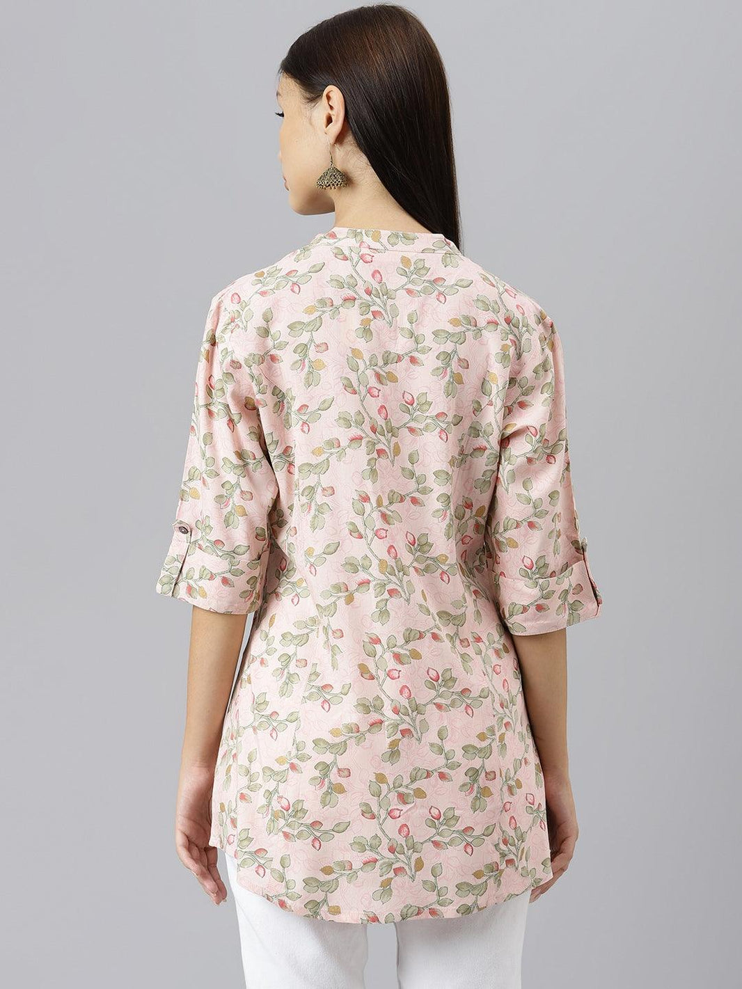 Divena Light Pink Floral Rayon A-line Shirts Style Top - divenaworld.com