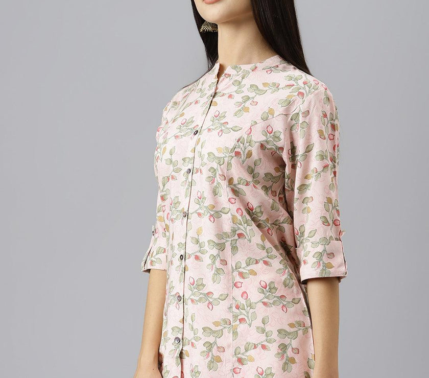 Divena Light Pink Floral Rayon A-line Shirts Style Top - divenaworld.com